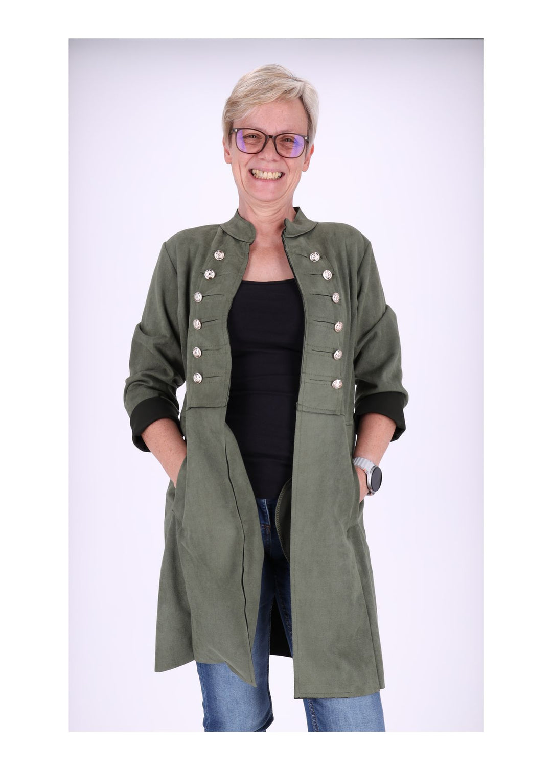 Damen Jacke Fakeleder Military