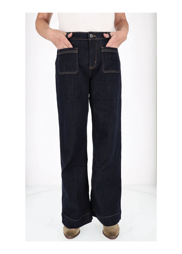 Damen Jeans weites Bein aufgesetzte Taschen