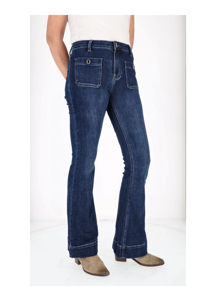 Damen Jeans Schlag aufgesetzte Taschen