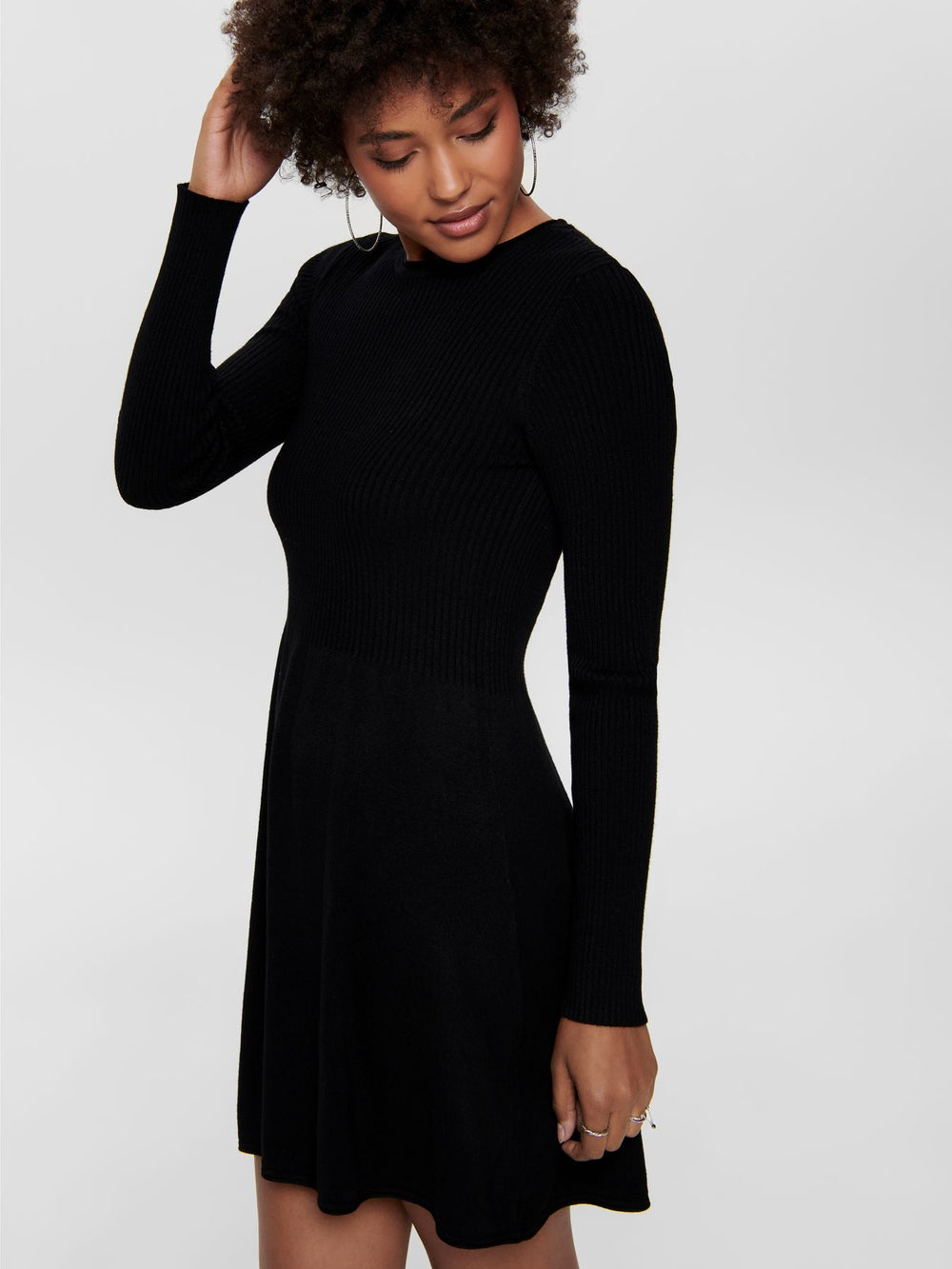 Damen ONLALMA L/S O-NECK DRESS KNT NOOS Black