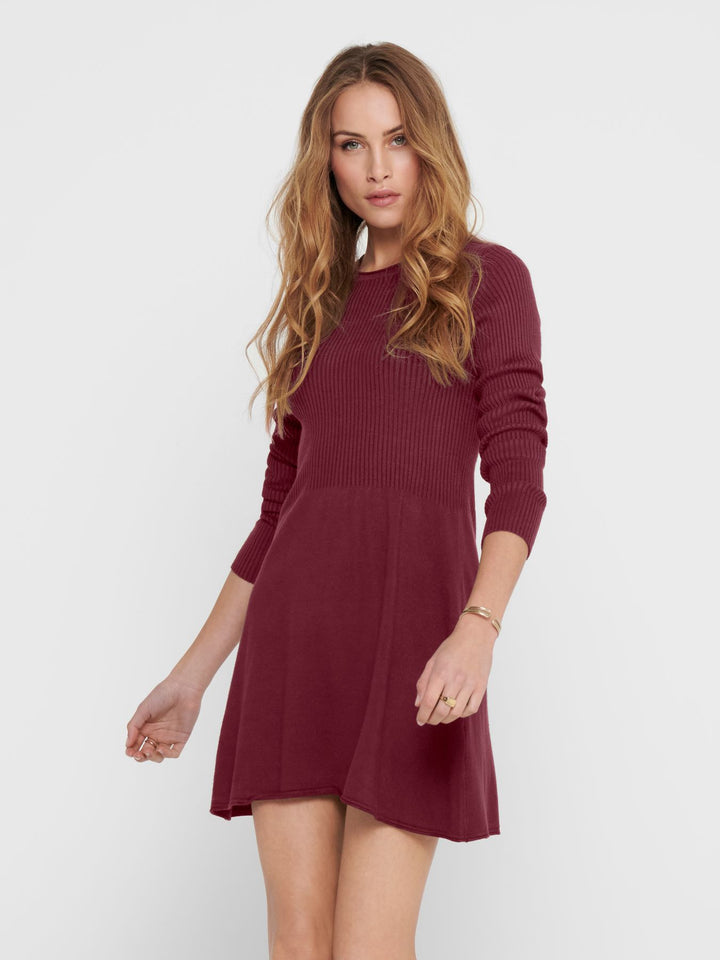 Damen ONLALMA L/S O-NECK DRESS KNT NOOS Zinfandel