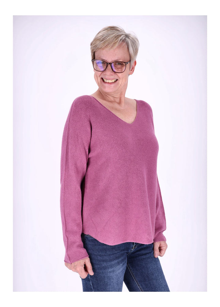 Damen Strickpullover mit V-Ausschnitt – Rosa