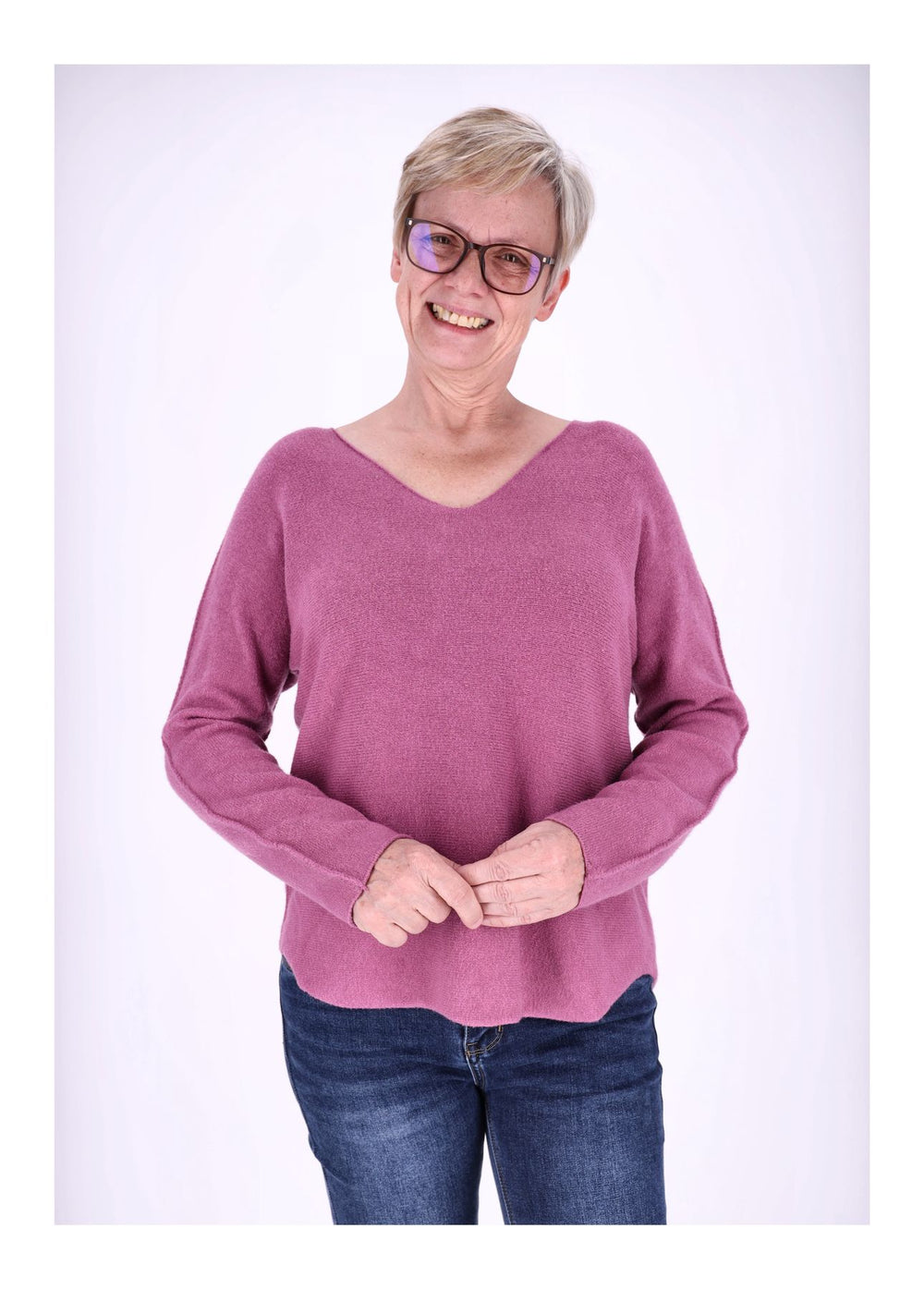 Damen Strickpullover mit V-Ausschnitt – Rosa
