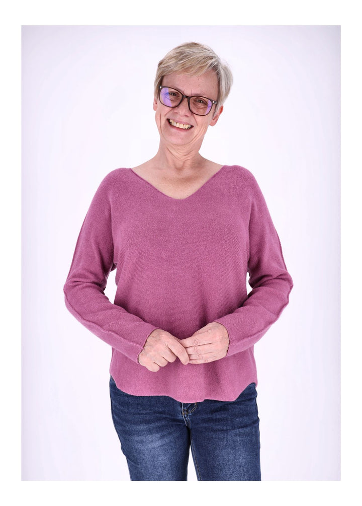 Damen Strickpullover mit V-Ausschnitt – Rosa