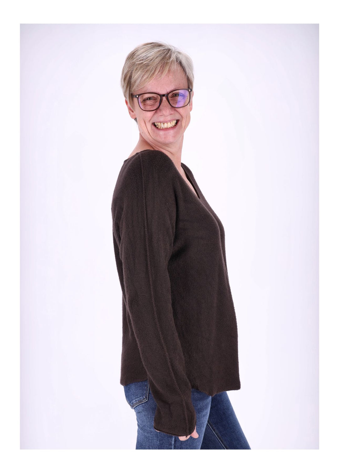Damen Strickpullover V-Ausschnitt Braun