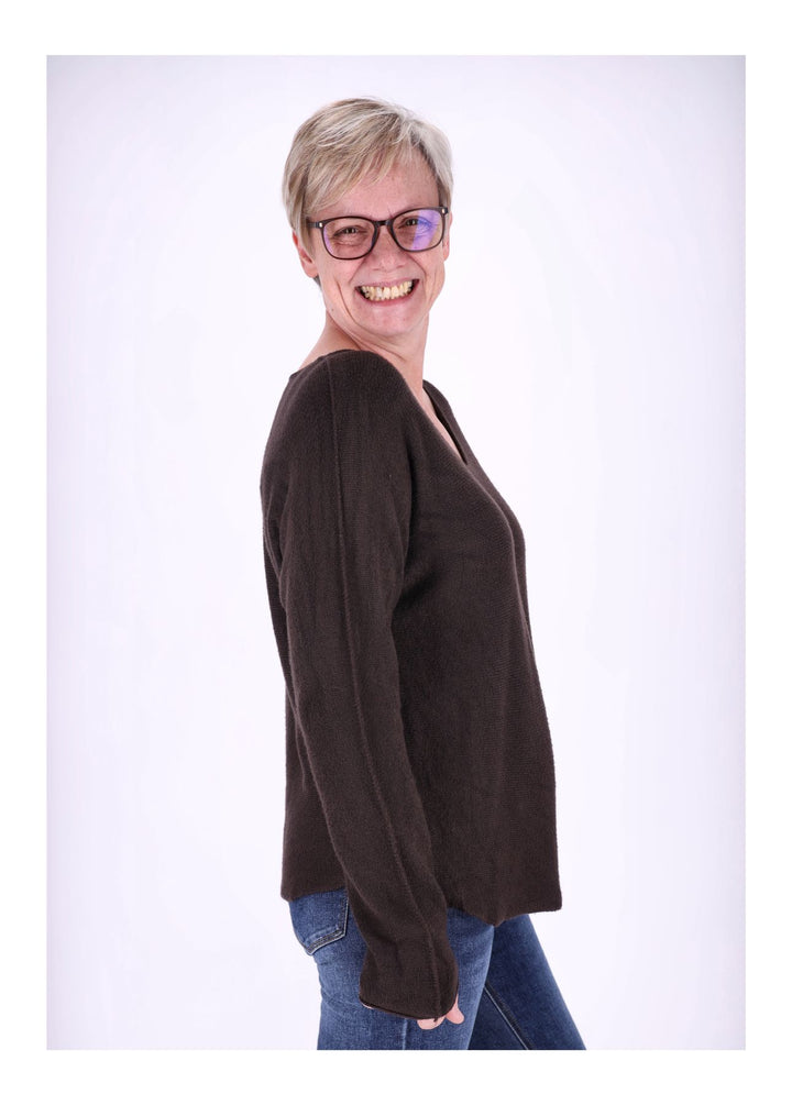 Damen Strickpullover V-Ausschnitt Braun