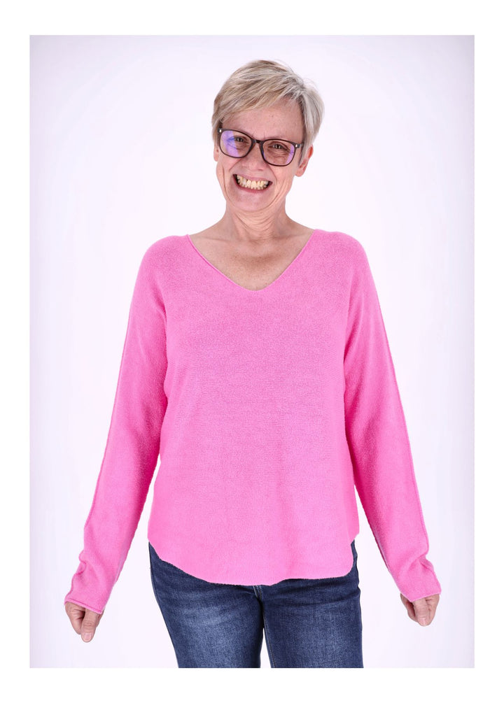 Damen Strickpullover V-Ausschnitt Pink