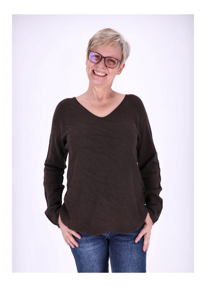 Damen Strickpullover V-Ausschnitt Braun
