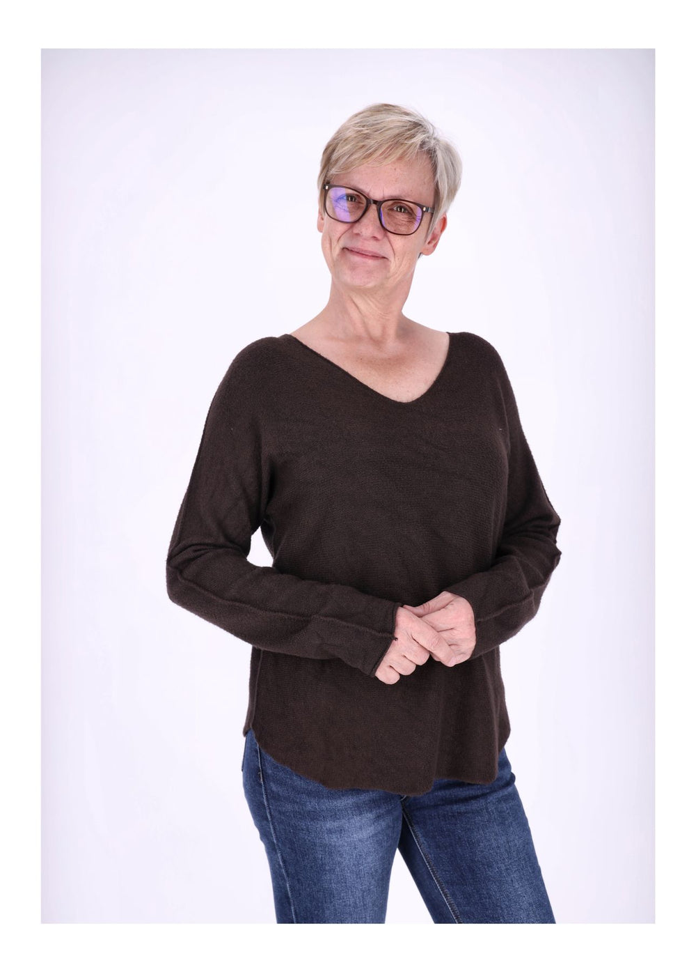 Damen Strickpullover V-Ausschnitt Braun