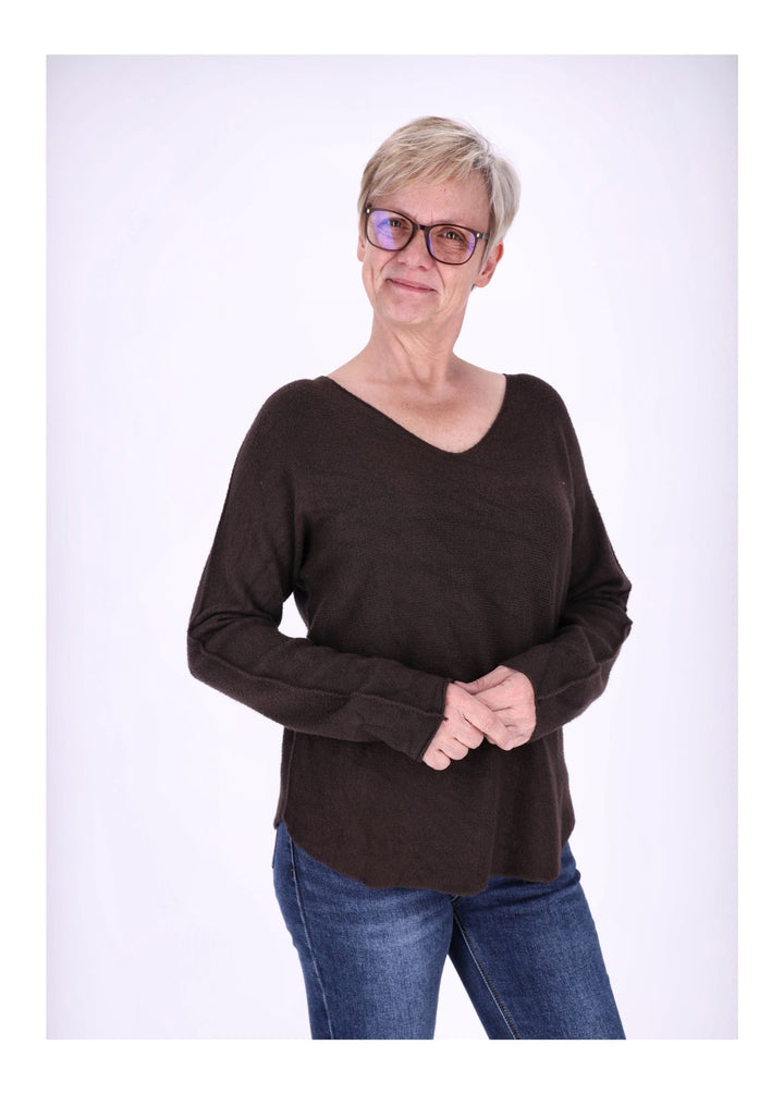 Damen Strickpullover V-Ausschnitt Braun
