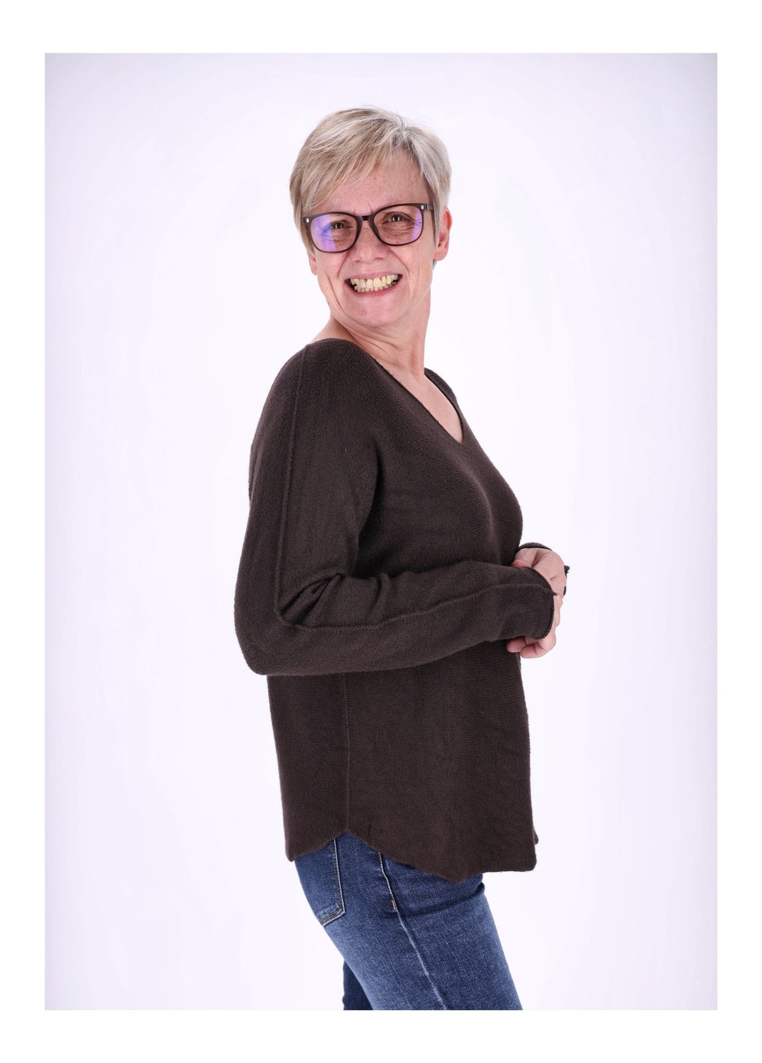 Damen Strickpullover V-Ausschnitt Braun