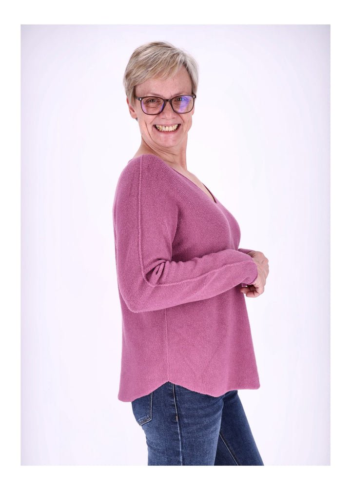 Damen Strickpullover mit V-Ausschnitt – Rosa