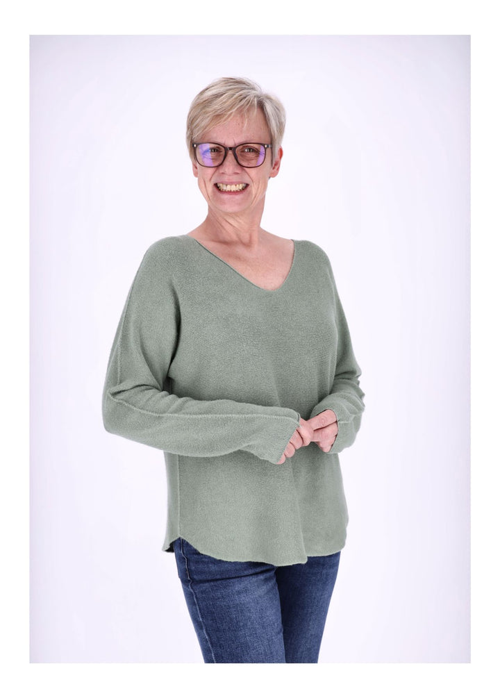 Damen Strickpullover V-Ausschnitt Grün