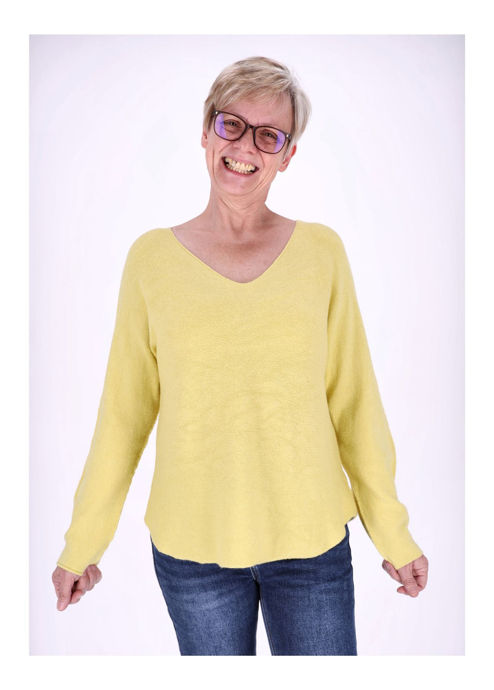 Damen Strickpullover V-Ausschnitt Gelb