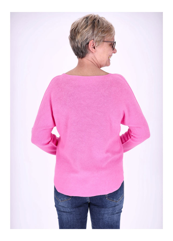 Damen Strickpullover V-Ausschnitt Pink