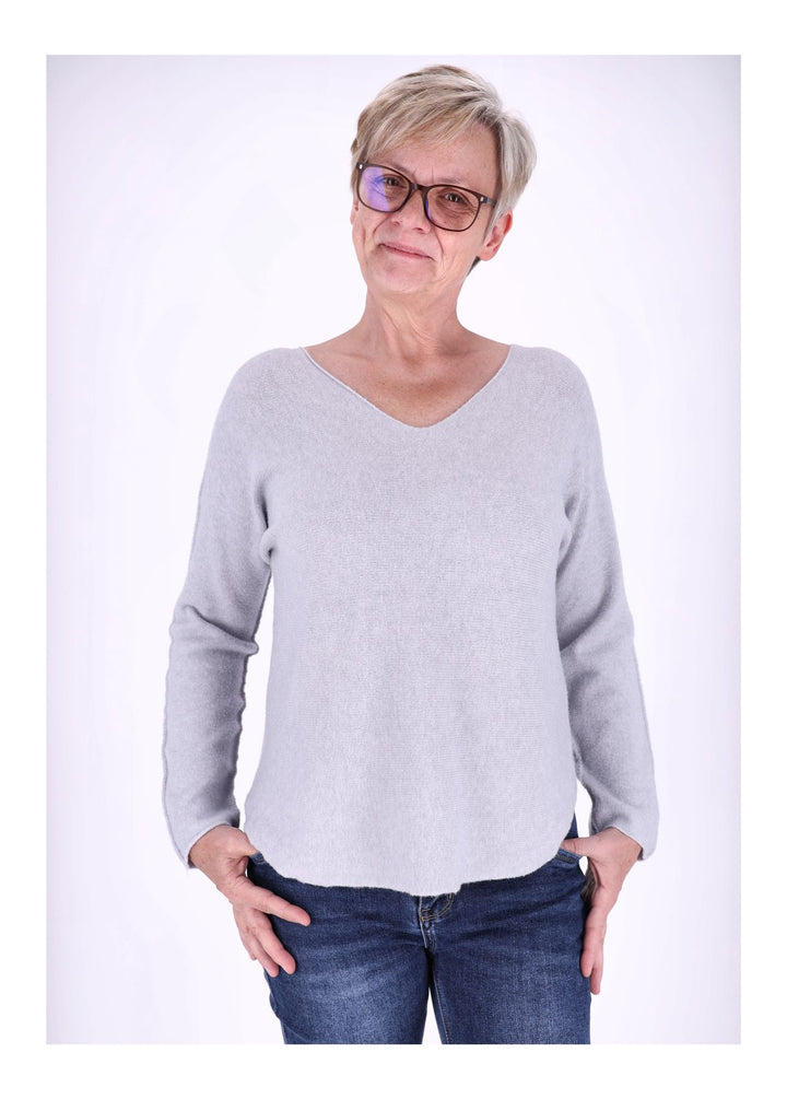Damen Strickpullover V-Ausschnitt Grau