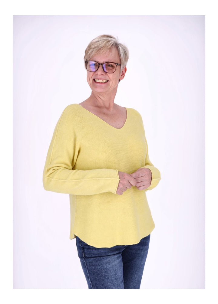 Damen Strickpullover V-Ausschnitt Gelb