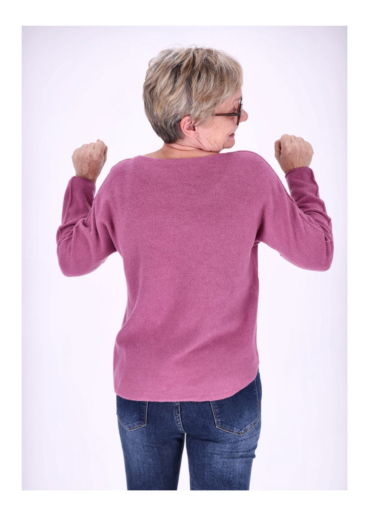 Damen Strickpullover mit V-Ausschnitt – Rosa