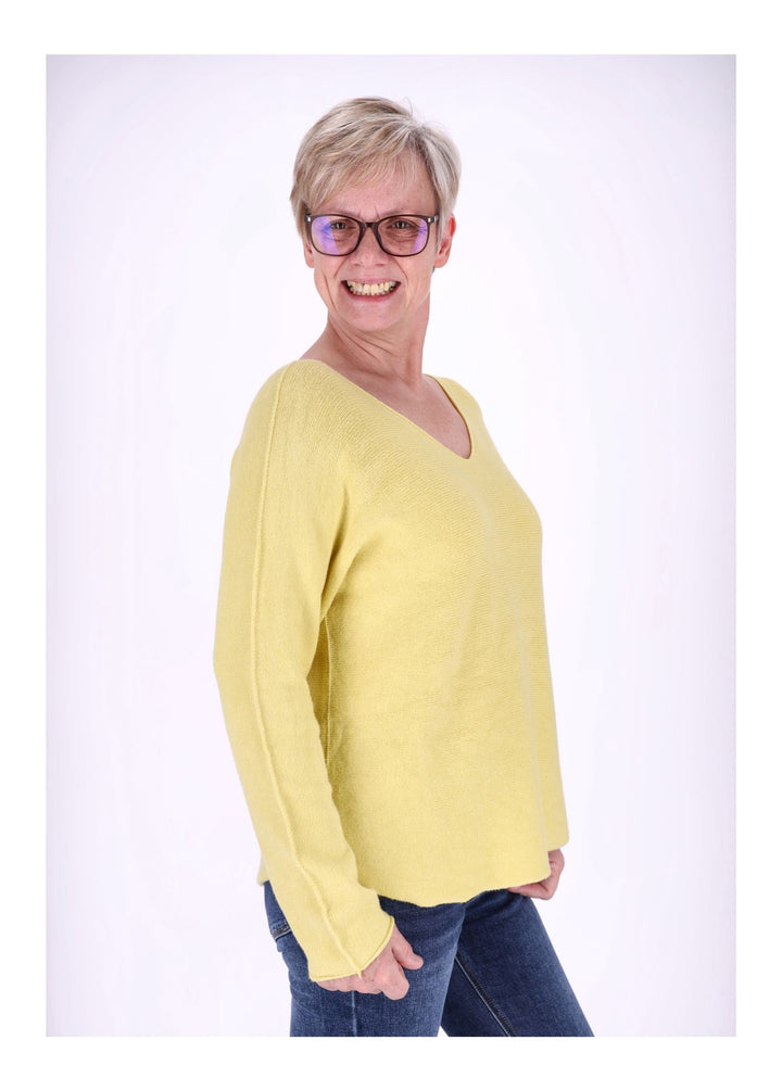 Damen Strickpullover V-Ausschnitt Gelb