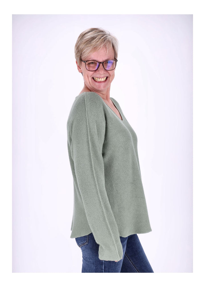 Damen Strickpullover V-Ausschnitt Grün