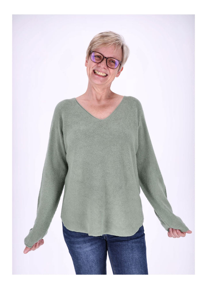Damen Strickpullover V-Ausschnitt Grün