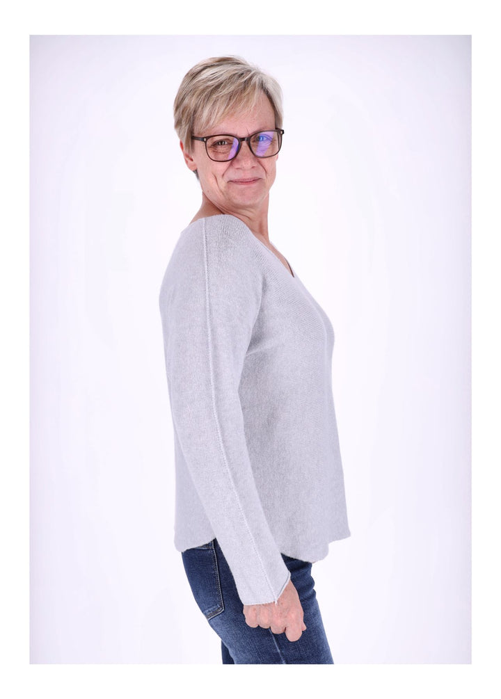 Damen Strickpullover V-Ausschnitt Grau