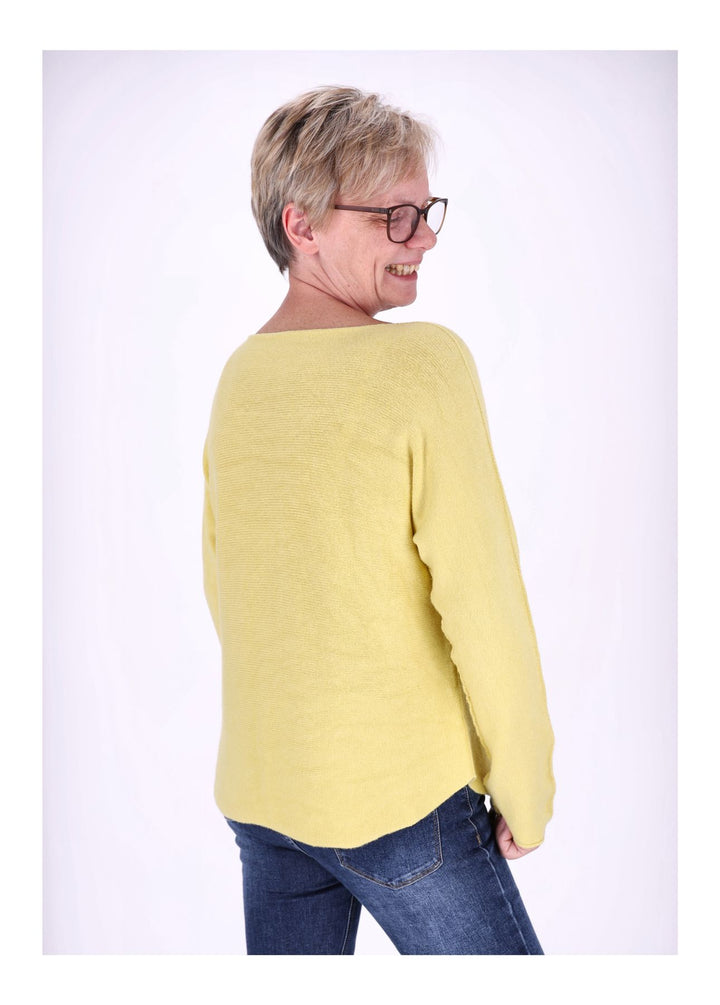 Damen Strickpullover V-Ausschnitt Gelb