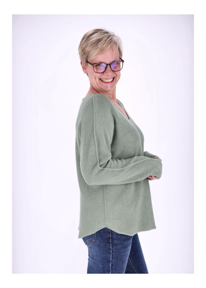 Damen Strickpullover V-Ausschnitt Grün