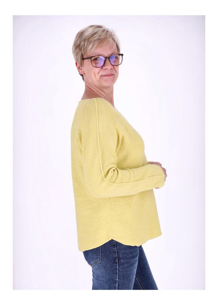 Damen Strickpullover V-Ausschnitt Gelb
