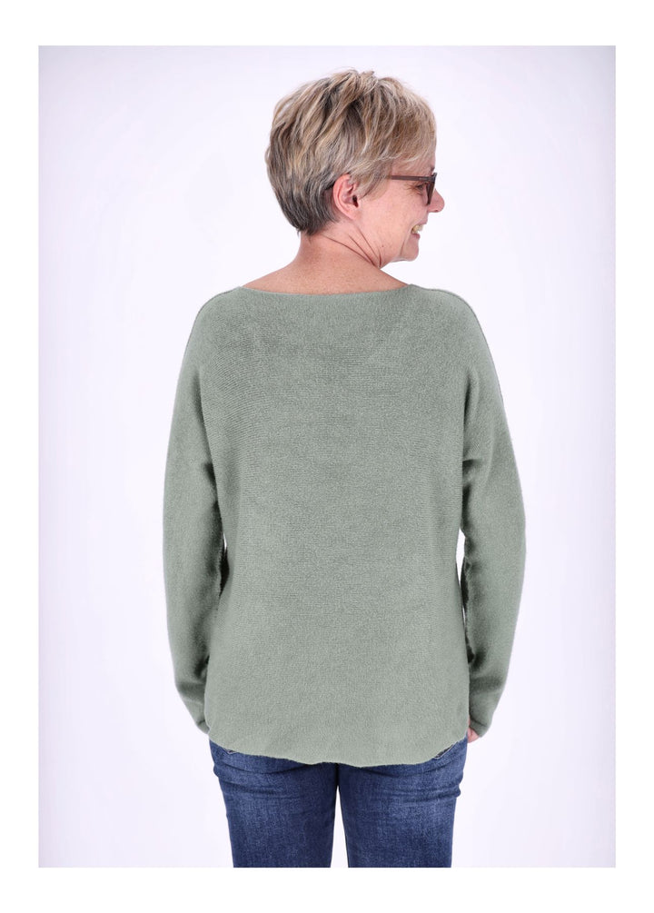Damen Strickpullover V-Ausschnitt Grün