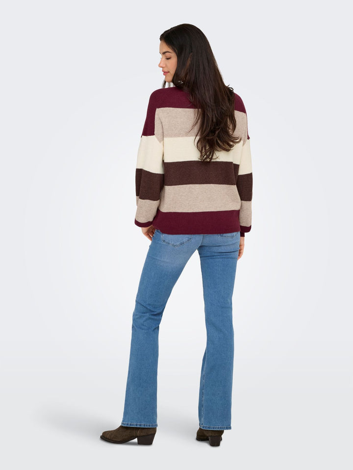 Damen ONLATIA L/S STRIPE PULLOV KNT NOOS Zinfandel/W. WhitecapGray/SilverMin