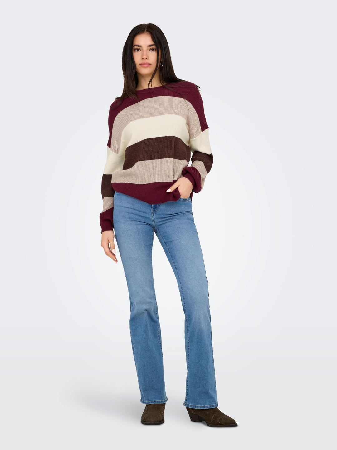 Damen ONLATIA L/S STRIPE PULLOV KNT NOOS Zinfandel/W. WhitecapGray/SilverMin
