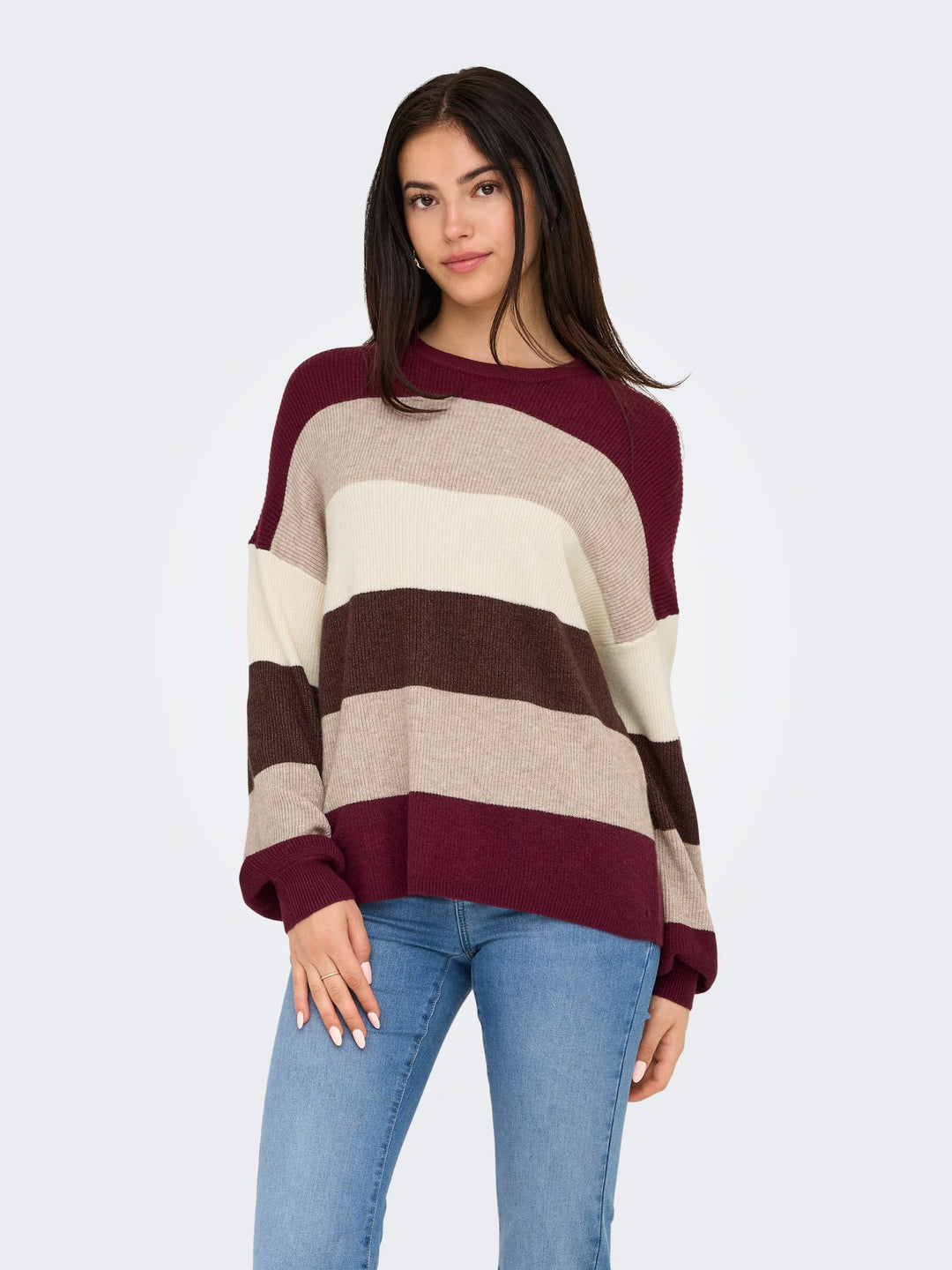Damen ONLATIA L/S STRIPE PULLOV KNT NOOS Zinfandel/W. WhitecapGray/SilverMin