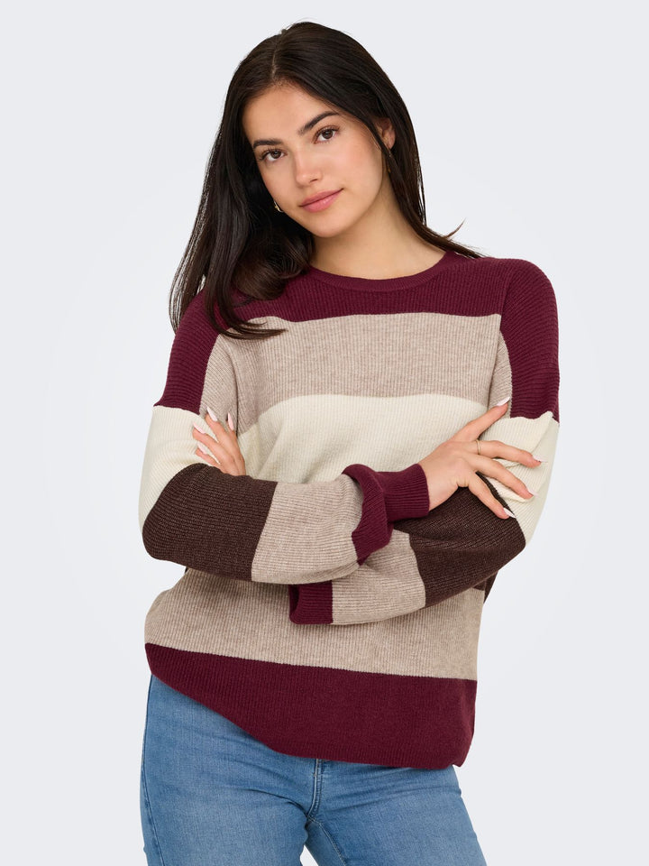 Damen ONLATIA L/S STRIPE PULLOV KNT NOOS Zinfandel/W. WhitecapGray/SilverMin