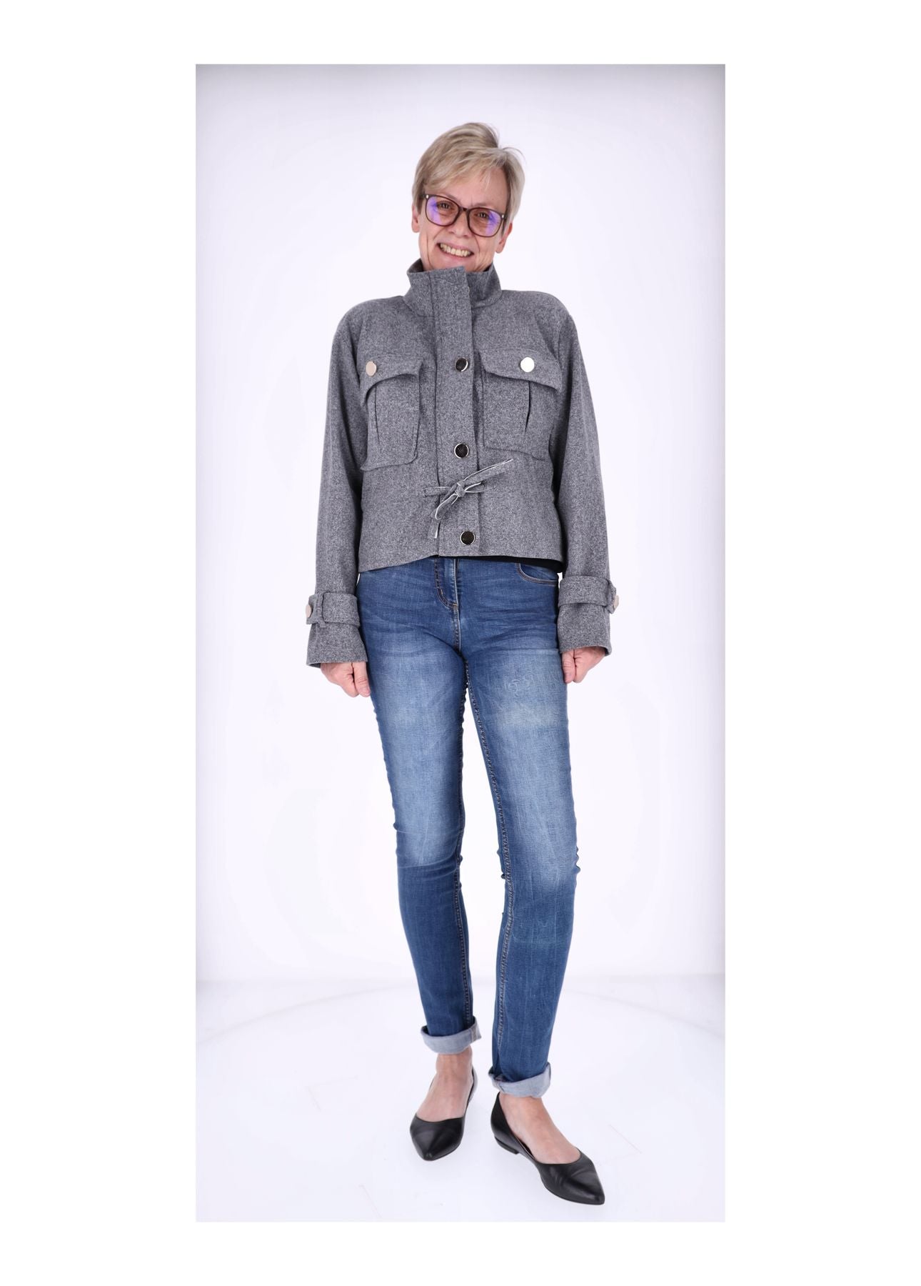 Kurzjacke Damen Stehkragen Tunnelzug