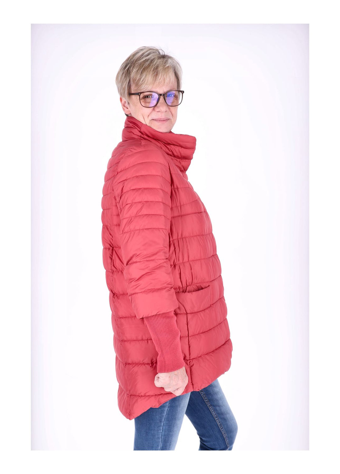 Damen Steppjacke mit Strickbündchen in Rot