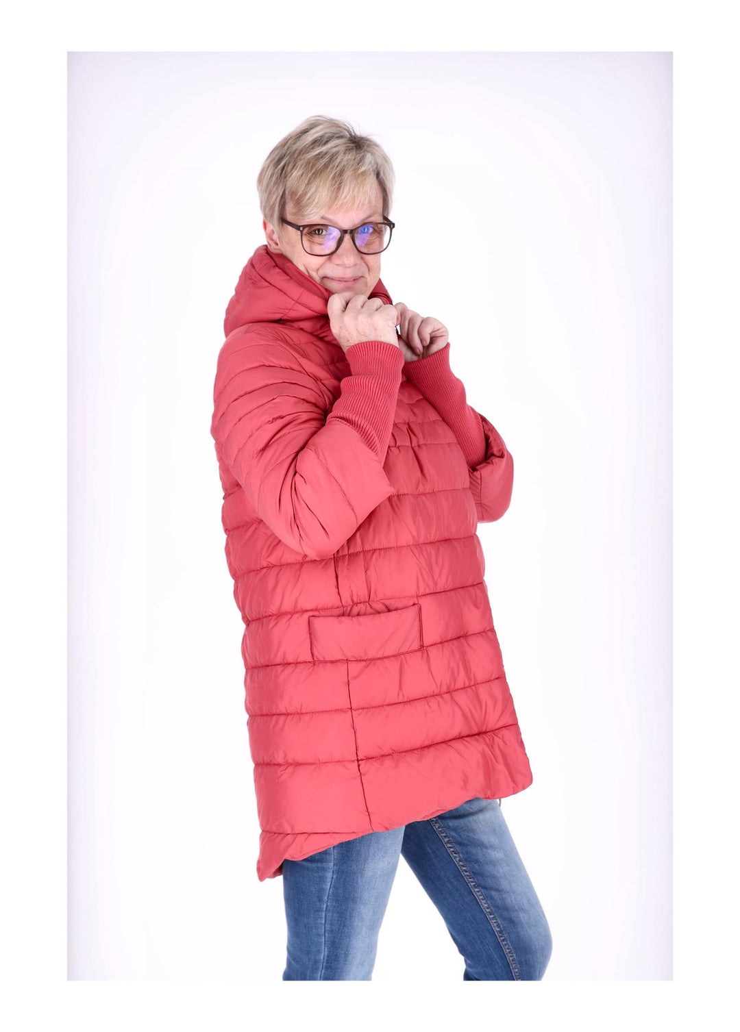 Damen Steppjacke mit Strickbündchen in Rot