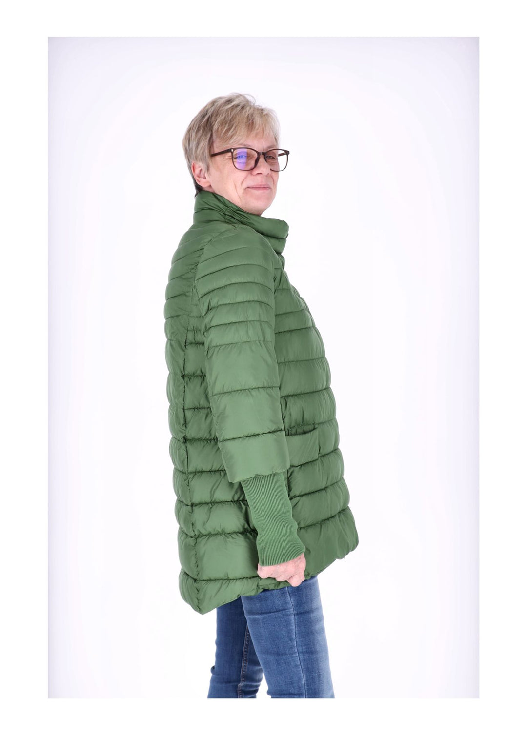 Damen Steppjacke mit Strickbündchen in Grün