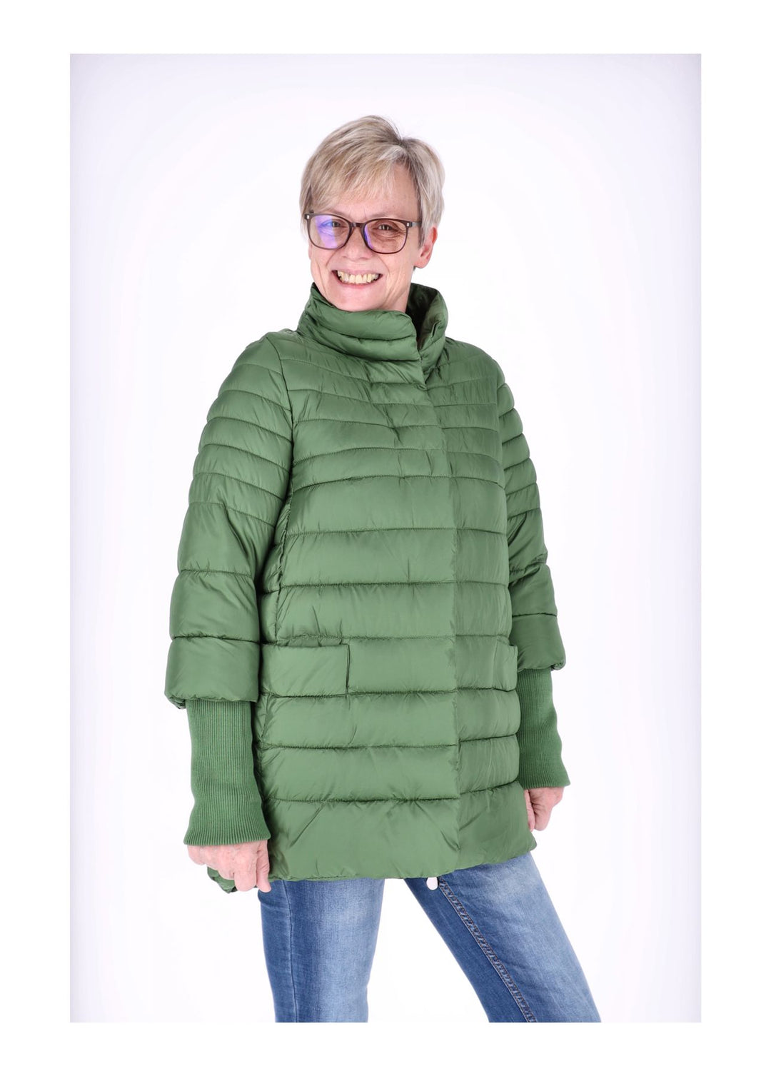 Damen Steppjacke mit Strickbündchen in Grün