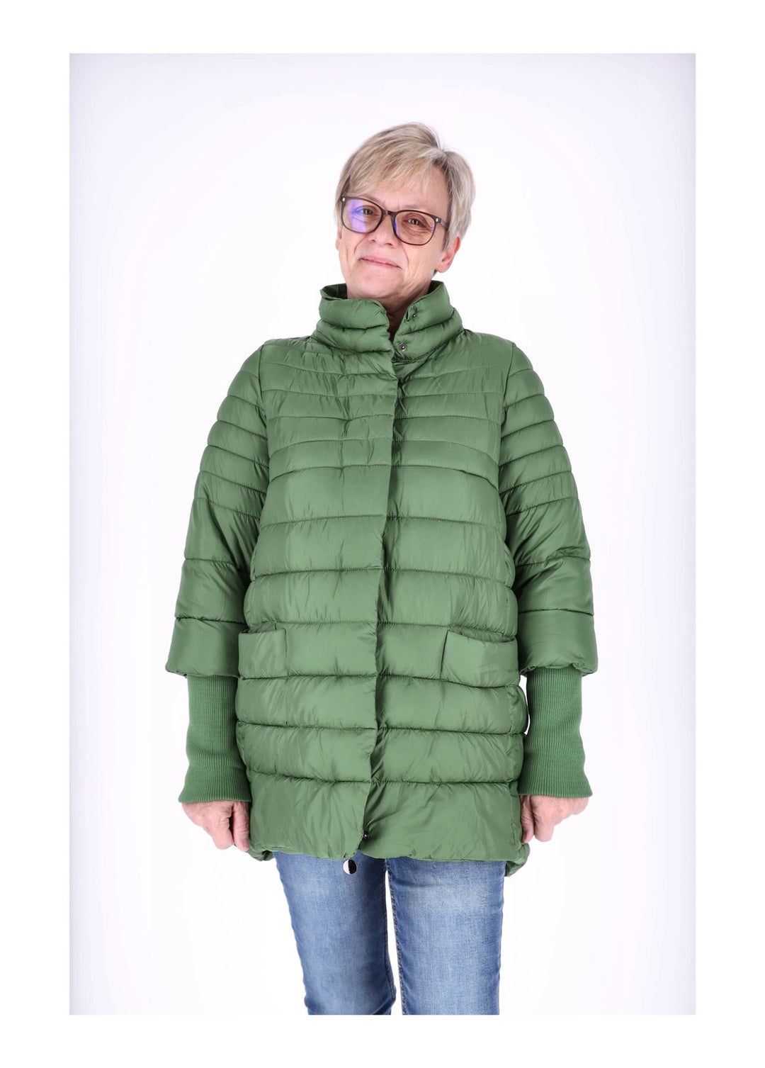 Damen Steppjacke mit Strickbündchen in Grün