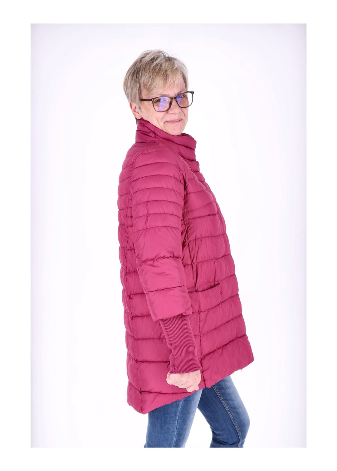 Damen Steppjacke mit Strickbündchen in Pink