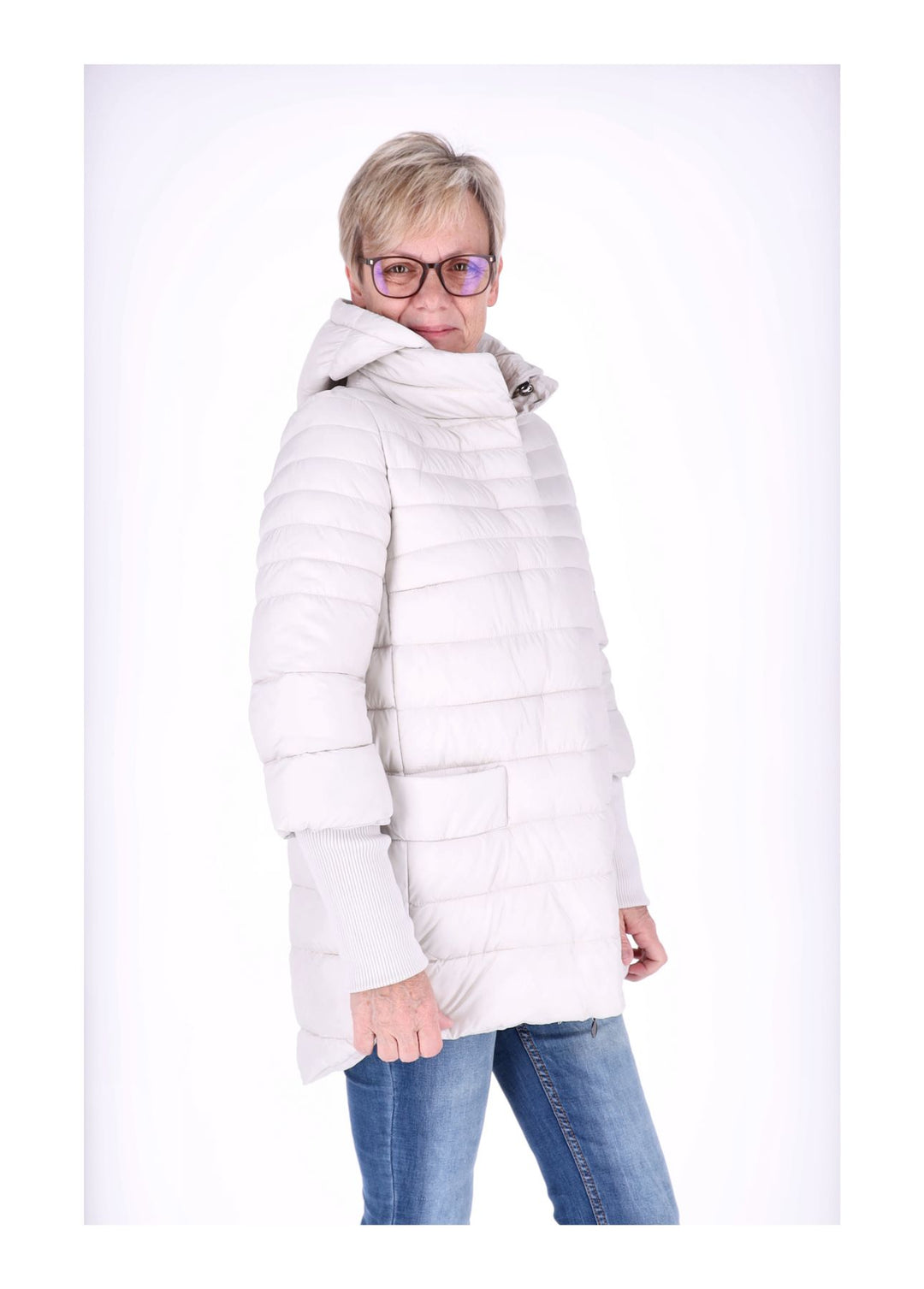 Damen Steppjacke mit Strickbündchen in Weiß