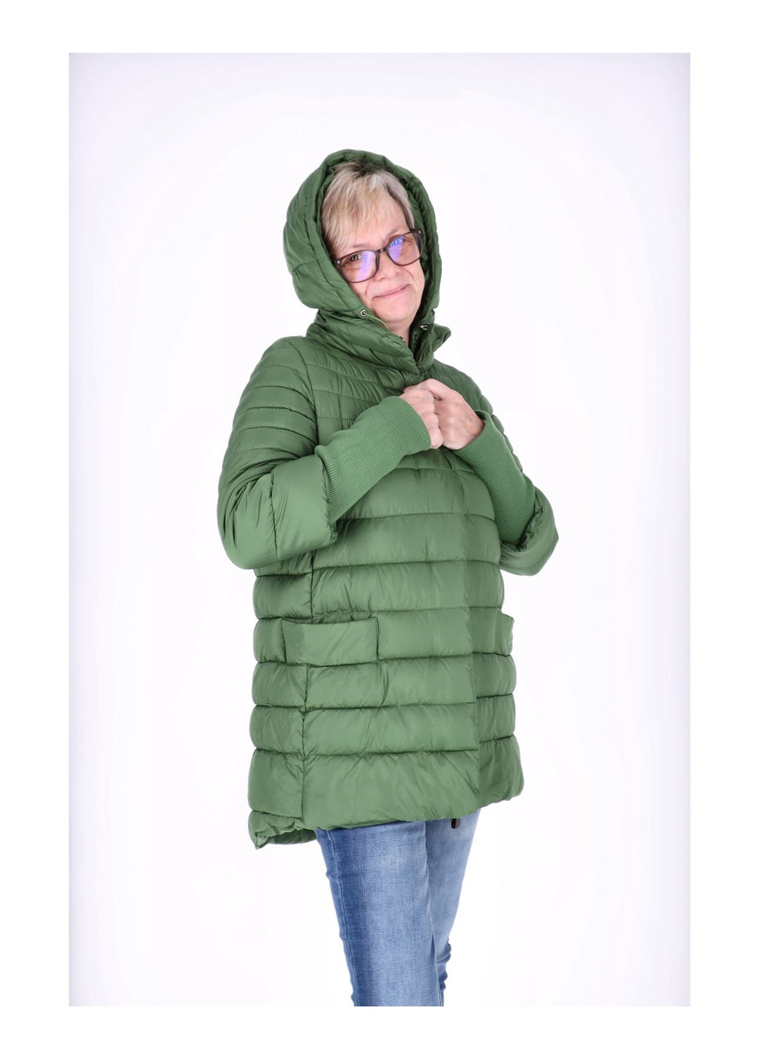 Damen Steppjacke mit Strickbündchen in Grün