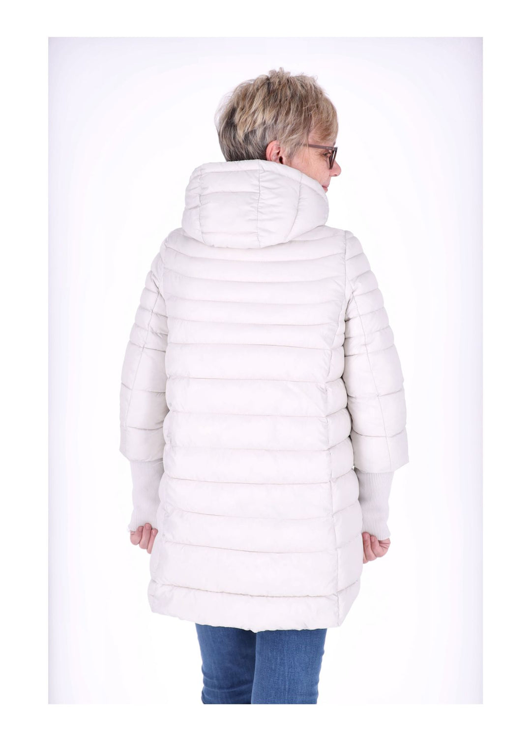 Damen Steppjacke mit Strickbündchen in Weiß