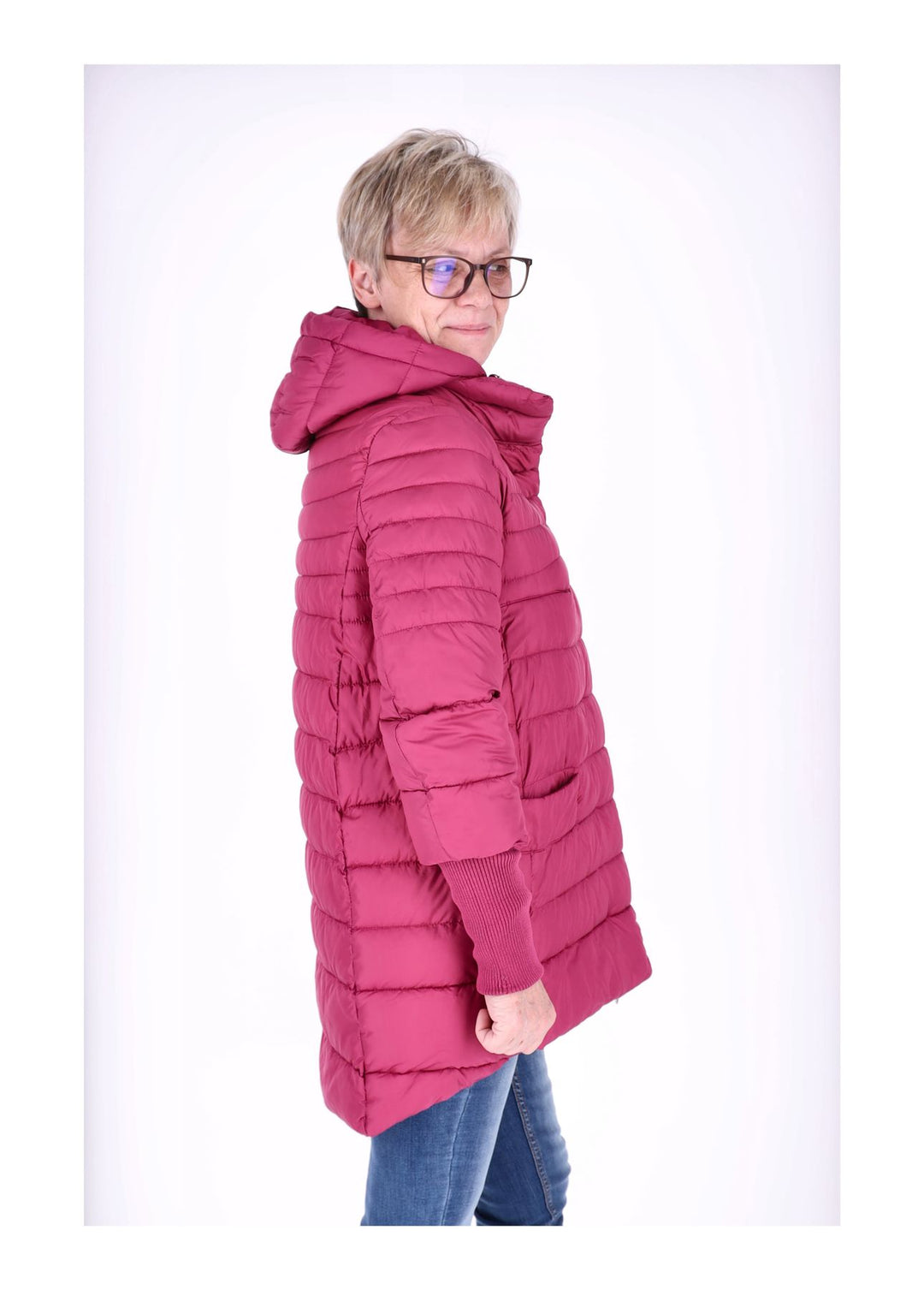 Damen Steppjacke mit Strickbündchen in Pink