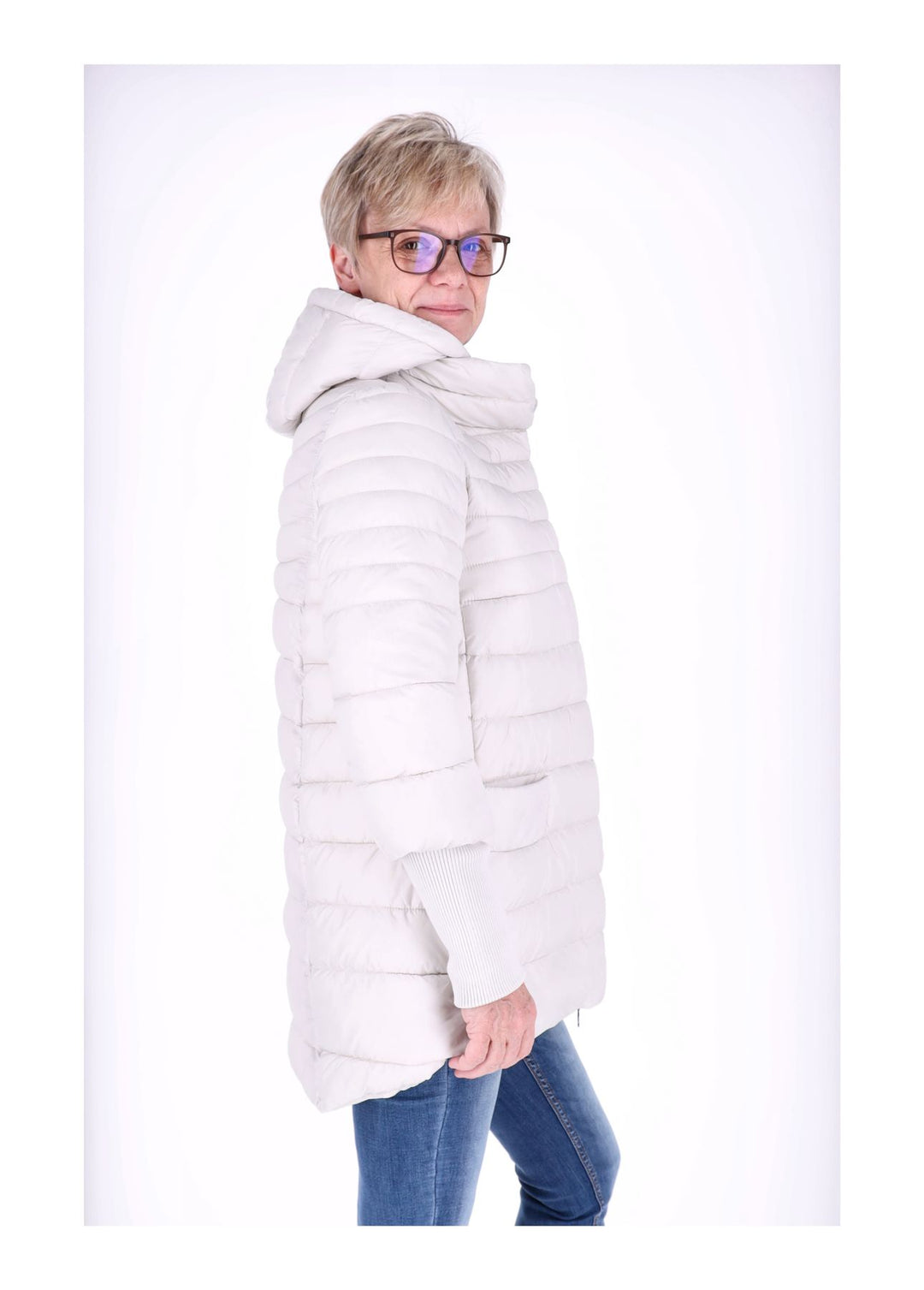 Damen Steppjacke mit Strickbündchen in Weiß