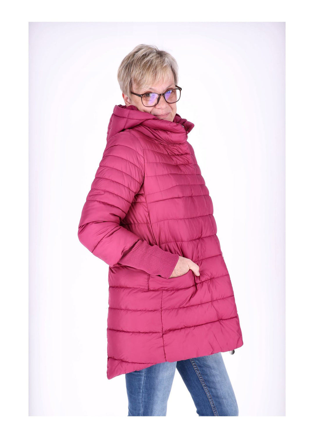 Damen Steppjacke mit Strickbündchen in Pink