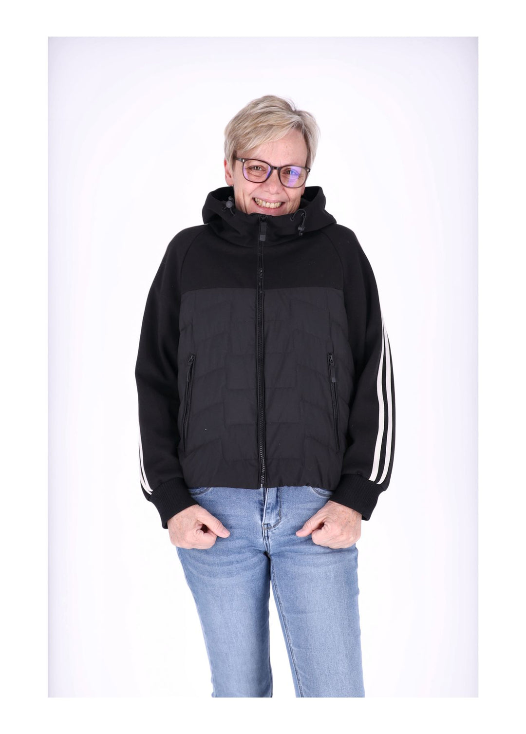 Jacke Damen Kapuze Materialmix