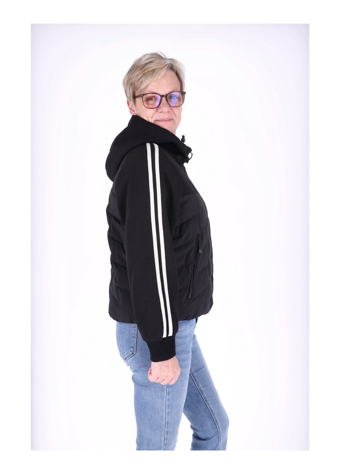 Jacke Damen Kapuze Materialmix