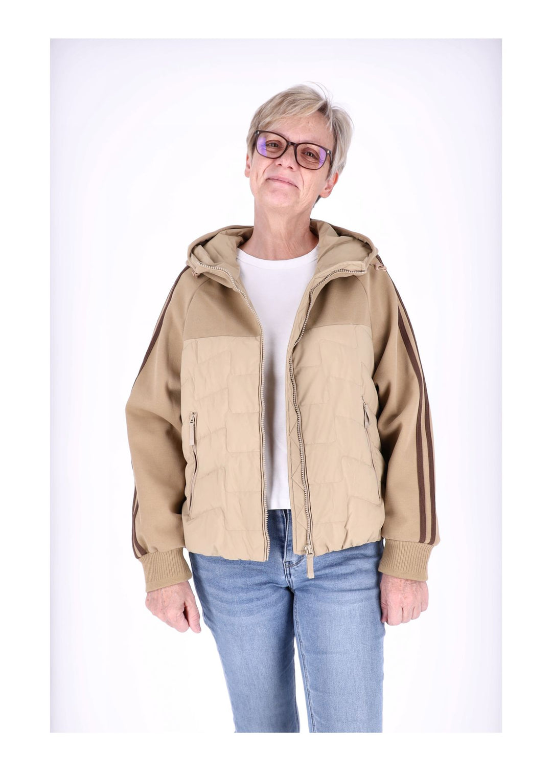 Jacke Damen Kapuze Materialmix